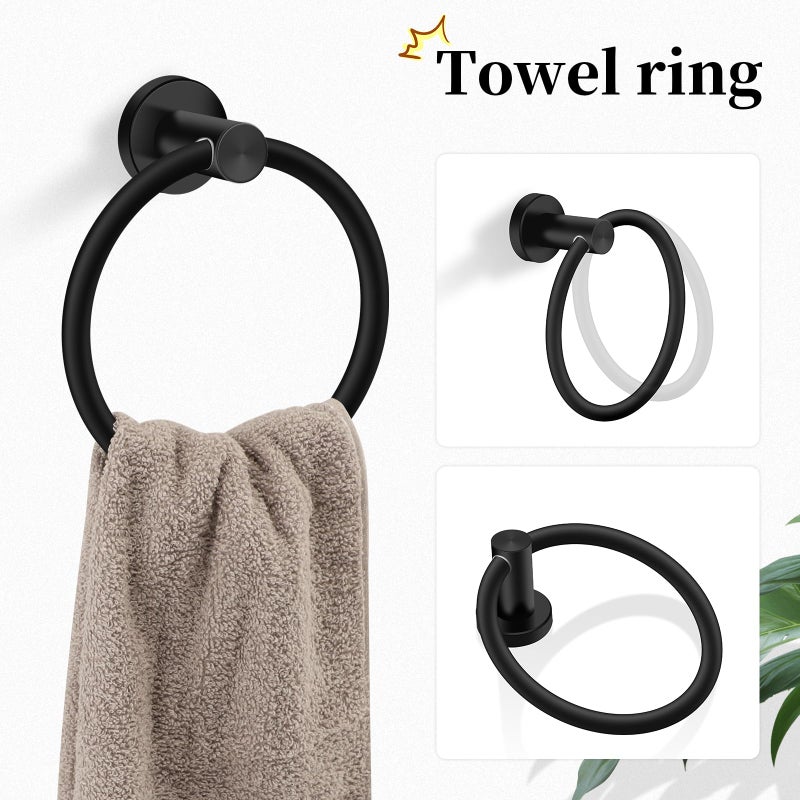Ntipox 4 Piece Matte Black Stainless Steel Bathroom Hardware Set Include Hand Towel Ring, Toilet Paper Holder,and 2 Robe Towel Hooks,Bathroom Accessories Kit - Image 2